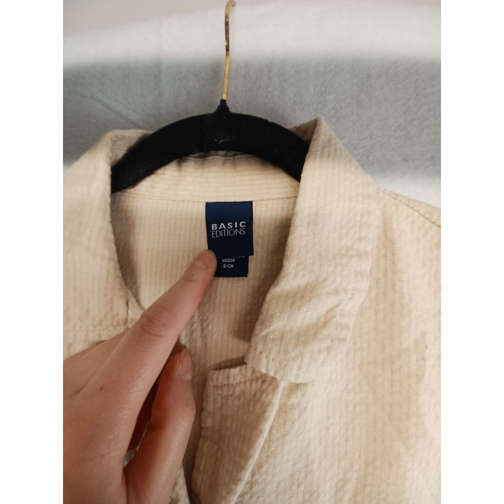Basic Editions Shirt Women's Tan Small Short Sleeve Button- Down Cotton Blend - Picture 3 of 8